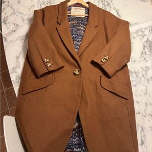 Anthropologie Cartonnier Brown Slouch Blazer with Brown/tan/Gold Buttons size M